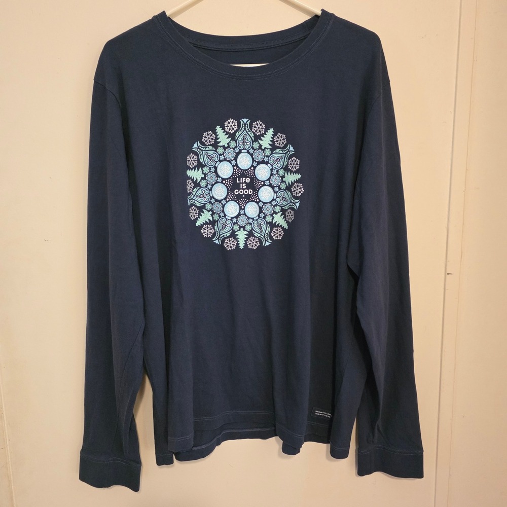 Life is Good Womens Crusher Tee Top Size XXL Navy Blue Winter Christmas Graphic